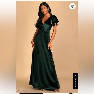 NWT Absolutely Amazed Emerald Green Velvet Flutter Sleeve Maxi Dress